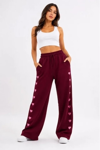 DefyModa Osy Modal Yumuşak Dokulu Nakışlı Cepli Oversize Bol Paça Eşofman Altı - Bordo