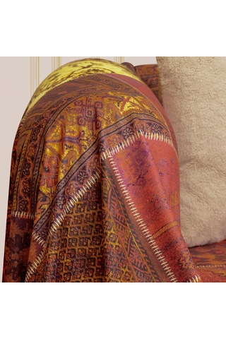 Softmicro Koltuk Örtüsü Çekyat Örtüsü Koltuk Şalı Etnik Desenli Boho Patchwork Kaymaz Kiremit 180x300 C Çok Renkli