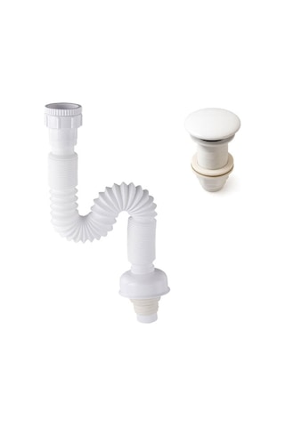 Fause Pop-up Basmalı Beyaz Seramik Başlıklı Lavabo Sifonu Ksf103-w Mat Siyah