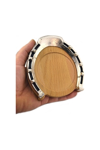 At Nalı Metal Rölyefli Doğal Ahşap Bardak Altlığı Ahşap