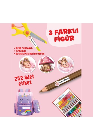 Okul Etiketi Kalem Defter Etiketi Uyuyan Güzel Özel İsim Yazılabilen Etiket - 252adet