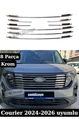 2024-2025-2026 Ford Courier Ön Panjur Krom Çıtaları Kromları Nikelaj 8 Parça