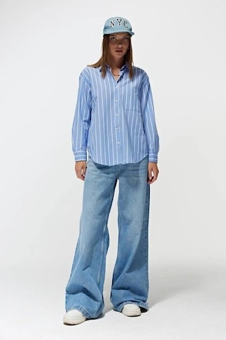 Mixray 4367 Kadın Çizgili Oversize Gömlek Mavi