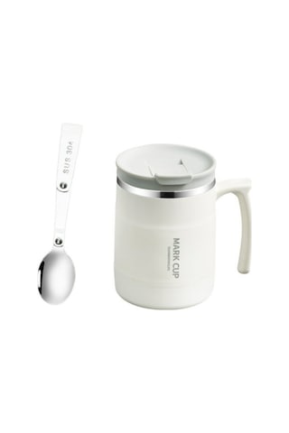 Shineyee 500ml Çift Katlı 304 Paslanmaz Çelik Portatif Kahve Bardak, Eldivenli Kapağı Ve Katlanabilir Kaşığı İle, Ofis Ve Seyahat İçin Uygun, Beyaz Beyaz