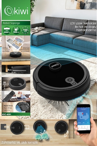 Kiwi KVC-4091 Siyah Akıllı Robot Süpürge