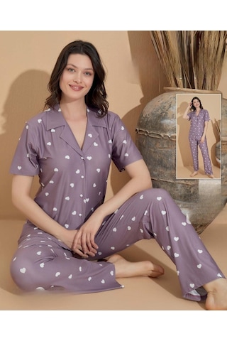 Boyraz Kadın Milan Boydan Düğmeli Kısa Kol İnce Pijama Takımı 11039 - 1 Adet Lila