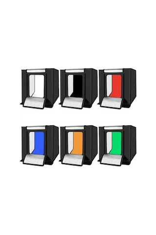 40x40 Cm 2x32 Led Işıklı Taşınabilir Fotoğraf Çekim Çadırı Stüdyo Kutusu 6 Farklı Fon Çok Renkli