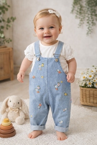 Baby Buu Çiçek Nakışlı Denim Kotlu Kız Bebek Salopet Takımı Bahçıvan Bayramlık 6-9 Ay,9-12ay,12-18ay,18-24ay Mavi Mavi