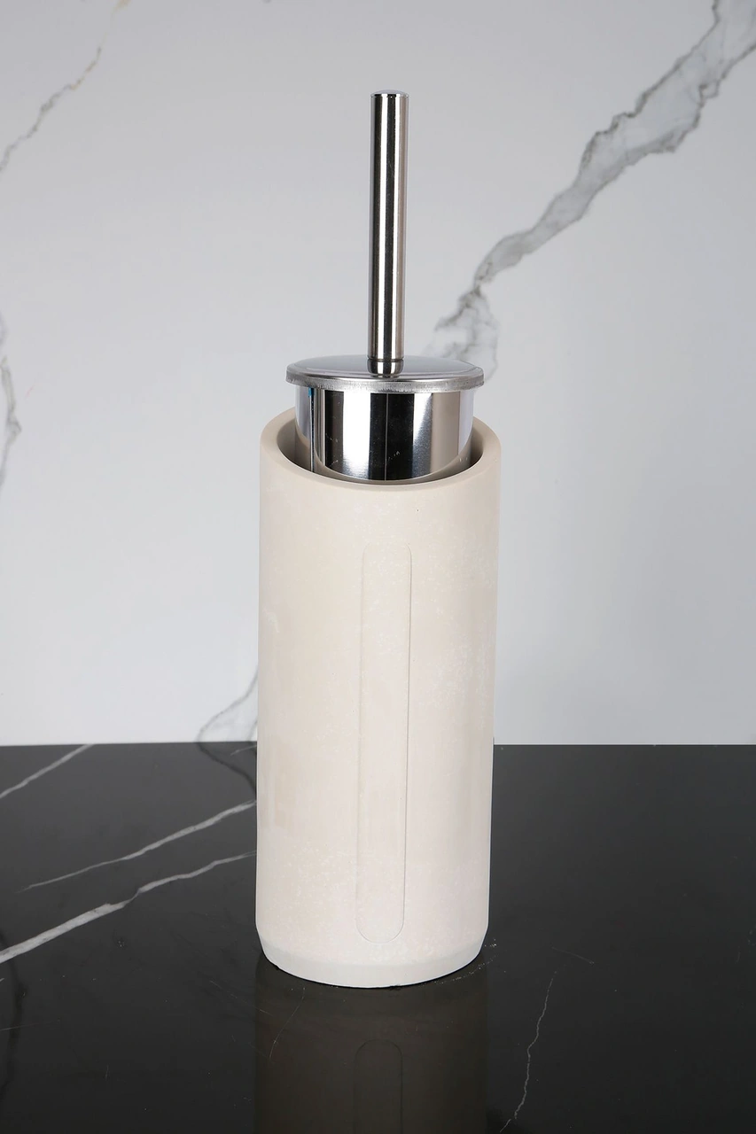2 Parça Dekoratif Beton Tuvalet Fırçası Metal Wc Fırçalığı Bej - Beyaz
