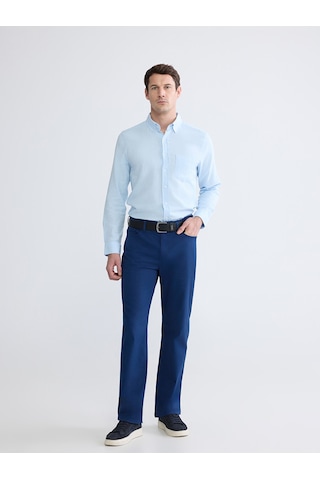 Lcwaıkıkı Classic Mavi Regular Fit Uzun Kollu Keten Karışımlı Erkek Gömlek