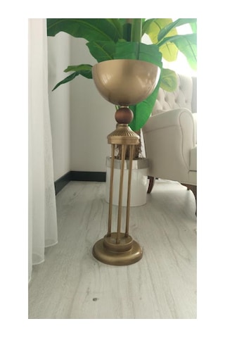 Ayaklı Metal Kuru Çicek Saksısı Eskitme Statik Boyalı Ahşap Detaylı 20-25 cm