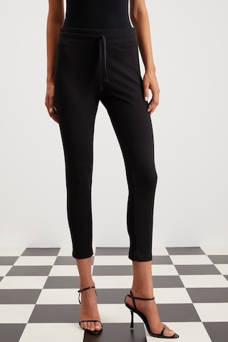 Judy Kadın Slim Fit Beli Lastikli Bağlamalı Basic Siyah Tayt