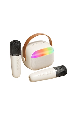 Ranyeek K30 Beyaz Bluetooth Hoparlör: Dış Mekan Taşınabilir, Renkli Işık, 2 Mikrofonlu Karaoke Sistemi, 6w Ses Gücü, Usb Şarj