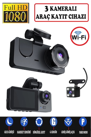 3 Kameralı /1080p Ultra Kaliteli/ Wifi Özellikli/g-sensör/gece Gö