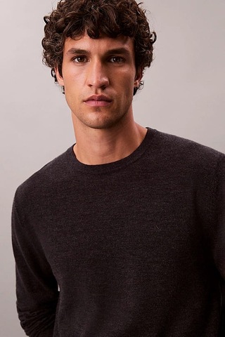 Erkek Regular Fit Merinos Yünü Triko Kazak - Antrasit Melanj Gunmetal Htr