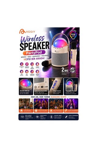Partypod Bluetooth 5.3 Destekli Çok Fonksiyonlu Kablosuz Mikrofon Ve Hoparlör Aklby-bsva58