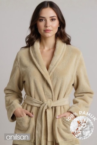 %100 Pamuk Unisex Bej Bornoz - Şalyaka Otel Bornozu, Spa Için Ideal, Günlük Kullanıma Uygun Bej