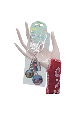 Sırbistan Üçlü Epoksi Metal Çift Taraflı Damla Anahtarlık Serbia Gümüş