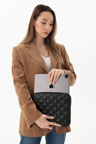 Apple Uyumlu - Unisex iPad Air iPad Pro & Matepad & Galaxy Tablet Kılıfı 11" Deri Kapitone -siyah