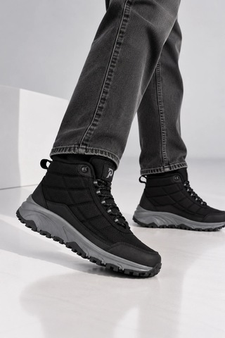Ht Hotin Erkek Trekking Bot Su İtici Kalın Taban Bağcıklı Outdoor - Siyah-füme Siyah - Füme