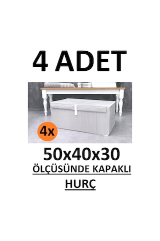 4 Adet Kapaklı Kutu Hurç Maxi Boy 50*40*30* Çok Amaçlı Kutu Hurç Gri