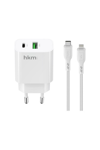 Bolt Duo 20W Usb-A Ve Type-C Çift Portlu Hızlı Şarj Aleti Lightning Kablo Ve Adaptör Seti Beyaz