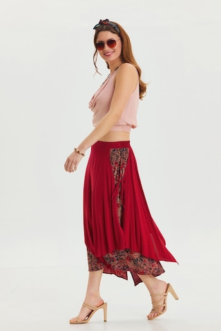 Bağlama Detaylı Beli Lastikli Salaş Etek Kırmızı