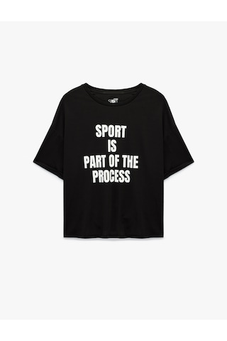Koton Baskılı Yarım Kol Bisiklet Yaka Oversize Spor Tişört Siyah 6sak10228nk