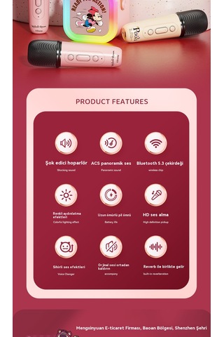 Renkli Mikrofon Bluetooth Şarkı Söyleyen Hoparlör-mickey