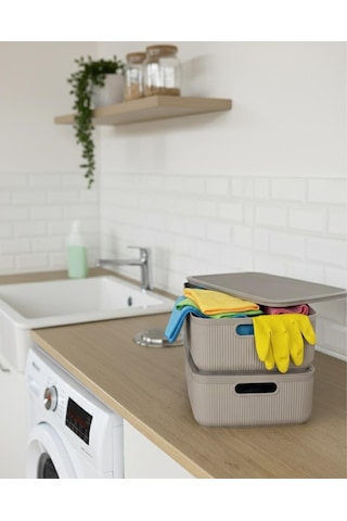 Okyanus Home Linea Smart Box Vizon 4,5 Lt 2 Adet Kapaklı Çok Amaçlı Saklama Kutusu Kahverengi