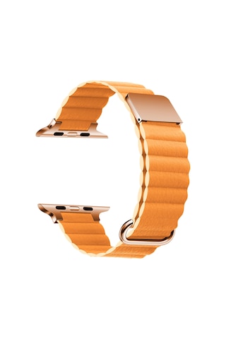 Watch 7 41mm Uyumlu Krd-78 Pu Deri Kordon Strap Kayış Mkst- Turuncu