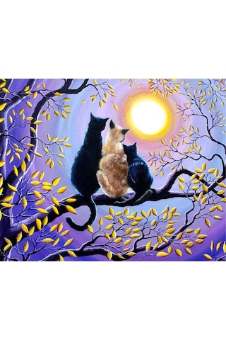 Padalink Kedi Ağaç Desenli 30x40cm Tam Taşlı Diamond Painting, Canvas Malzeme, Tam Gereç Setiyle Dıy Boyama Diğer