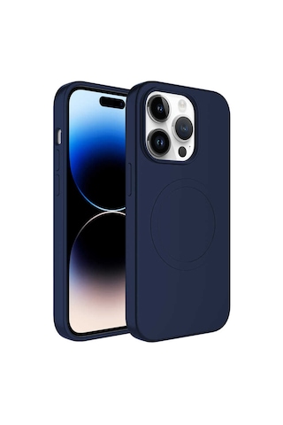 Apple Uyumlu iPhone 14 Pro Max Uyumlu Magsafe Wireless Şarj Özellikli Pastel Renk Silikon Zore Plas Kılıf-l Lacivert -