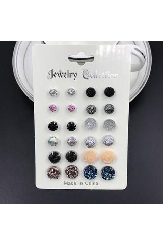 Samdoo 12 Çift Renkli Taşlı Minimalist Küpe Seti - Güzellik Ve Tarz İçin Moda Aksesuarı Diğer