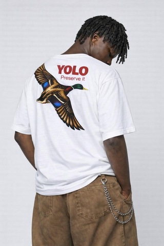 Yolo Street Yolo Preserve It Baskılı Oversize Beyaz Tişört %100 Pamuk Unisex Beyaz