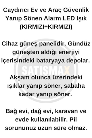 Caydırıcı Ev Ve Araç Güvenlik Yanıp Sönen Alarm Led Işık Solar