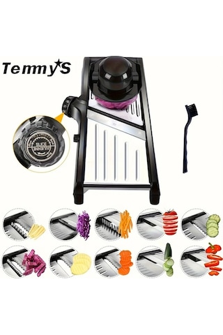 Dashanshop Temmys Manuel Sebze Doğrayıcı Ve Kesici With Brush Gloves Ayarlanabilir Paslanmaz Çelik Bıçaklar Mutfak Rendesi Meyve Patates Soğan 1 Parça