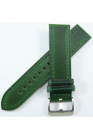 Bizon Yeşil Haki Gerçek Deri Saat Kordonu 20mm Akıllı Pimli Spor