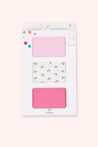 Panço Kız Çocuk Kiraz Desenli Fuşya 3'lü Atlet Seti Pembe