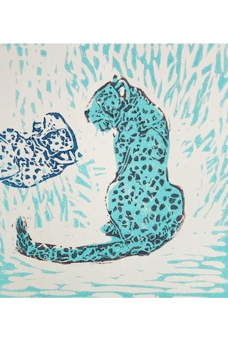 Özgün Baskı - Yeşil Leopar Resmi - Linolyum