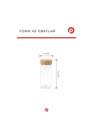 12'li Bambu Kapaklı Kare Cam Baharatlık Takımı - 120 Ml - Hediyeli Baharat Seti Şeffaf