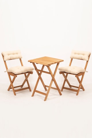 Meya Dekor Sırt ve Oturak Minderli Katlanır Masa Sandalye Bistro Set 3'lü 50x50 Krem