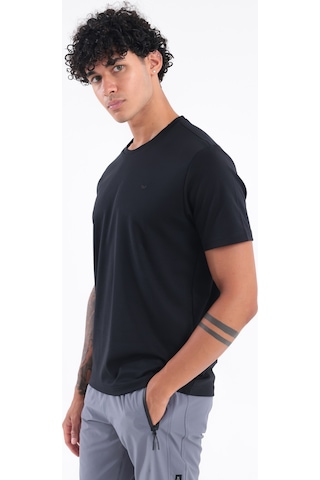 Rowinger Modal İnterlock Kumaş Minimal Logolu Bisiklet Yaka Erkek Spor T-shirt Siyah