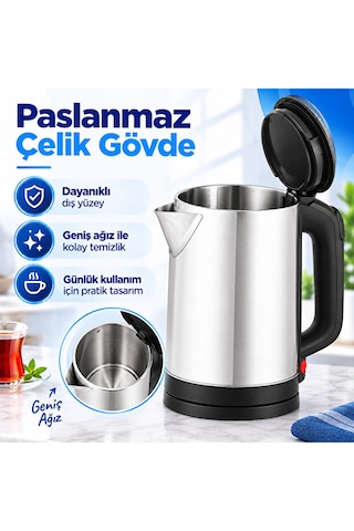 1.8 L Paslanmaz Çelik Elektrikli Su Isıtıcı Kettle 360 Döner Tabanlı Otomatik Kapanmalı Susuz Çalışma Korumalı