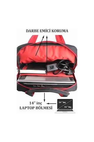 Case Club 13,3 İnç - 14 İnç Laptop Çantası Sırt Ve Omuz Kullanım Apple Uyumlu MacBook Kırmızı Beyaz