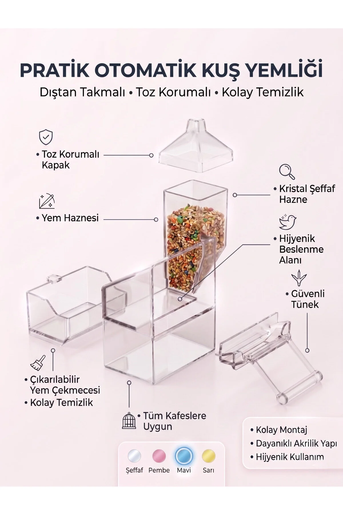 Yeni Tip Lüks Akıllı Yemlik, Yedek Hazneli Akıllı Yemlik Kristal Şeffaf