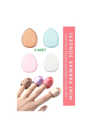 4lü Mini Parmak Makyaj Süngeri Kapatıcı - Pudra - Allık Renkli