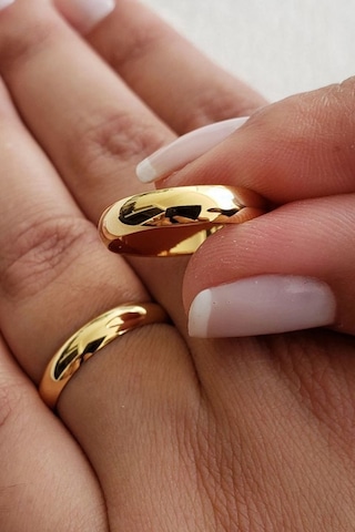 4Mm Bombeli Altın Kaplama Gümüş Alyans Çifti Tektaş Hediye Wr87