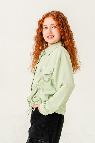 Kız Çocuk Önü Tünelli Cebi Zincirli Gömlek 3147 Yeşil