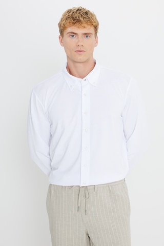 AC&Co / Altınyıldız Classics Erkek Beyaz Pamuklu Tailored Slim Fit Dar Kesim Düğmeli Yaka Örme Gömlek Beyaz